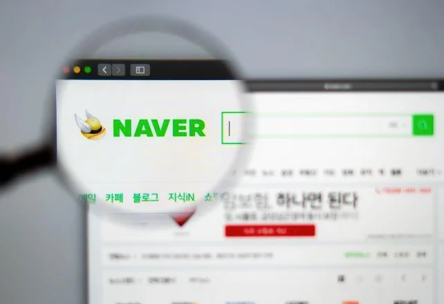 네이버 검색창과 로고를 강조하는 돋보기 이미지