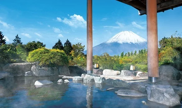 후지산 전경이 한눈에 들어오는 하코네 노천 온천 풍경